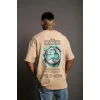 Erkek Sırt Baskılı T-shirt - Bej
