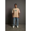 Erkek Sırt Baskılı T-shirt - Bej