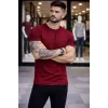 Erkek T-Shirt Bisiklet Yaka Slim Fit Dar Kesim Likralı Tişört Günlük Basic Body - Bordo