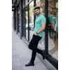 Erkek T-Shirt Bisiklet Yaka Slim Fit Dar Kesim Likralı Tişört Günlük Basic Body - Turkuvaz