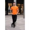 Erkek T-Shirt Bisiklet Yaka Slim Fit Dar Kesim Likralı Tişört Günlük Basic Body - Turuncu