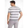 Erkek T-shirt Çizgili Triko Dokuma Bisiklet Yaka Tişört - Gri
