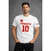 Erkek TÜRKİYE Ay Yıldız Baskılı 10 Numara Forma Tişört Taraftar T-Shirt - Beyaz