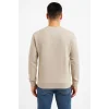 Erkek Üç İplik Düz Bisiklet Yaka SweatShirt - Bej