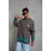 Erkek Üç İplik İçi Pamuklu Alev Baskılı Kapüşonlu Sweatshirt - Gri