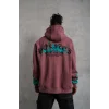 Erkek Üç İplik Içi Pamuklu Alev Baskılı Kapüşonlu Sweatshirt - Gül Kurusu