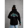 Erkek Üç İplik İçi Pamuklu Alev Baskılı Kapüşonlu Sweatshirt - Siyah