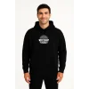 Erkek Üç İplik Kapüşonlu Ön Ve Arka Baskılı SweatShirt Hoodie - Siyah