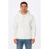 Erkek Üç İplik Kapüşonlu Tam Fermuarlı Kanguru Çepli SweatShirt Hoodie - Beyaz