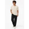 Erkek V Yaka Basic Tişört Kısa Kol Yazlık Regular Fit T-Shirt - Bej
