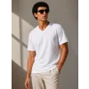 Erkek V Yaka Basic Tişört Kısa Kol Yazlık Regular Fit T-Shirt - Beyaz
