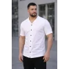 Erkek Waffle Kumaş Kısa Kollu Düğmeli Açık Yaka Regular Fit Gömlek - Beyaz