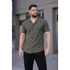 Erkek Waffle Kumaş Kısa Kollu Düğmeli Açık Yaka Regular Fit Gömlek - Haki