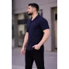 Erkek Waffle Kumaş Kısa Kollu Düğmeli Açık Yaka Regular Fit Gömlek - Lacivert