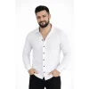 Erkek Waffle Kumaş Uzun Kollu Düğmeli Açık Yaka Regular Fit Gömlek - Beyaz