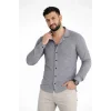 Erkek Waffle Kumaş Uzun Kollu Düğmeli Açık Yaka Regular Fit Gömlek - Füme
