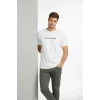 Erkek Wafıl Kumaş Tişört Regular Kalıp Bisiklet Yaka Baskılı Günlük Basic T-Shirt - Beyaz