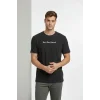 Erkek Wafıl Kumaş Tişört Regular Kalıp Bisiklet Yaka Baskılı Günlük Basic T-Shirt - Siyah