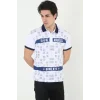 Erkek Yakalı Slim Fit Baskılı T-Shirt - Beyaz