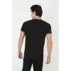 Erkek Yakalı Slim Fit Baskılı T-Shirt - Siyah