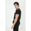 Erkek Yakalı Slim Fit Baskılı T-Shirt - Siyah