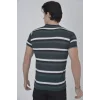 Erkek Yakalı Slim Fit Dokuma Çizgili T-Shirt - Haki
