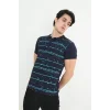 Erkek Yakalı Slim Fit Pike Çizgili T-Shirt - Lacivert