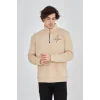 Erkek Yarım Fermuarlı Baskılı Sweat - Bej