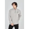 Erkek Yarım Fermuarlı Baskılı Sweat - Boyalı Gri