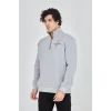 Erkek Yarım Fermuarlı Baskılı Sweat - Gri