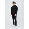 Erkek Yarım Fermuarlı Baskılı Sweat - Siyah