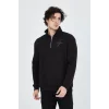 Erkek Yarım Fermuarlı Baskılı Sweat - Siyah