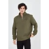 Erkek Yarım Fermuarlı Baskılı Sweat - Yeşil