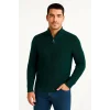 Erkek Yarım Fermuarlı Triko Kazak – Selanik Örgü, Dik Yaka, Pamuklu Dokuma, Regular Fit Uzun Kollu Kışlık Model - Haki