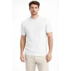 Erkek Yazlık Fitilli Triko Tişört Kısa Kol Bisiklet Yaka T-Shirt - Beyaz