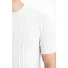 Erkek Yazlık Fitilli Triko Tişört Kısa Kol Bisiklet Yaka T-Shirt - Beyaz