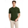 Erkek Yazlık Fitilli Triko Tişört Kısa Kol Bisiklet Yaka T-Shirt - Haki