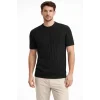 Erkek Yazlık Fitilli Triko Tişört Kısa Kol Bisiklet Yaka T-Shirt - Siyah