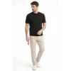 Erkek Yazlık Fitilli Triko Tişört Kısa Kol Bisiklet Yaka T-Shirt - Siyah