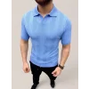 Erkek Yazlık Triko Dokuma Tişört Kısa Kol Polo Yaka T-Shirt - Bebek Mavisi