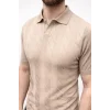 Erkek Yazlık Triko Dokuma Tişört Kısa Kol Polo Yaka T-Shirt - Bej
