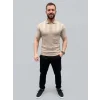 Erkek Yazlık Triko Dokuma Tişört Kısa Kol Polo Yaka T-Shirt - Bej