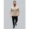 Erkek Yazlık Triko Dokuma Tişört Kısa Kol Polo Yaka T-Shirt - Bej
