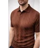 Erkek Yazlık Triko Dokuma Tişört Kısa Kol Polo Yaka T-Shirt - Kahverengi