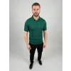 Erkek Yazlık Triko Dokuma Tişört Kısa Kol Polo Yaka T-Shirt - Koyu Yeşil