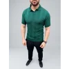 Erkek Yazlık Triko Dokuma Tişört Kısa Kol Polo Yaka T-Shirt - Koyu Yeşil