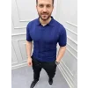 Erkek Yazlık Triko Dokuma Tişört Kısa Kol Polo Yaka T-Shirt - Lacivert