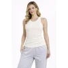 Fitilli Atlet Sıfır Yaka Slim Fit Arka Baskılı Spor Atlet - Krem