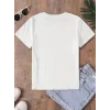 Fiyonk Baskılı Oversize Bisiklet Yaka T-shirt - Beyaz