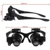 Gözlük Modeli 10X 15X 20X 25X Lens 2 Led Işıklı Büyüteç 9892G